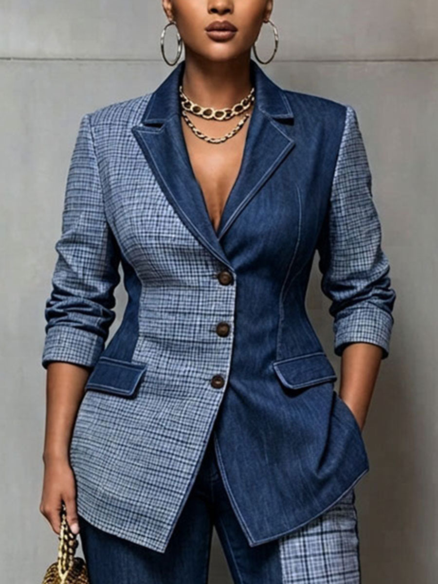 Chic Patchwork Denim Blazer Jacket