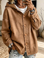 Casual Hooded Button-Front Denim Jacket