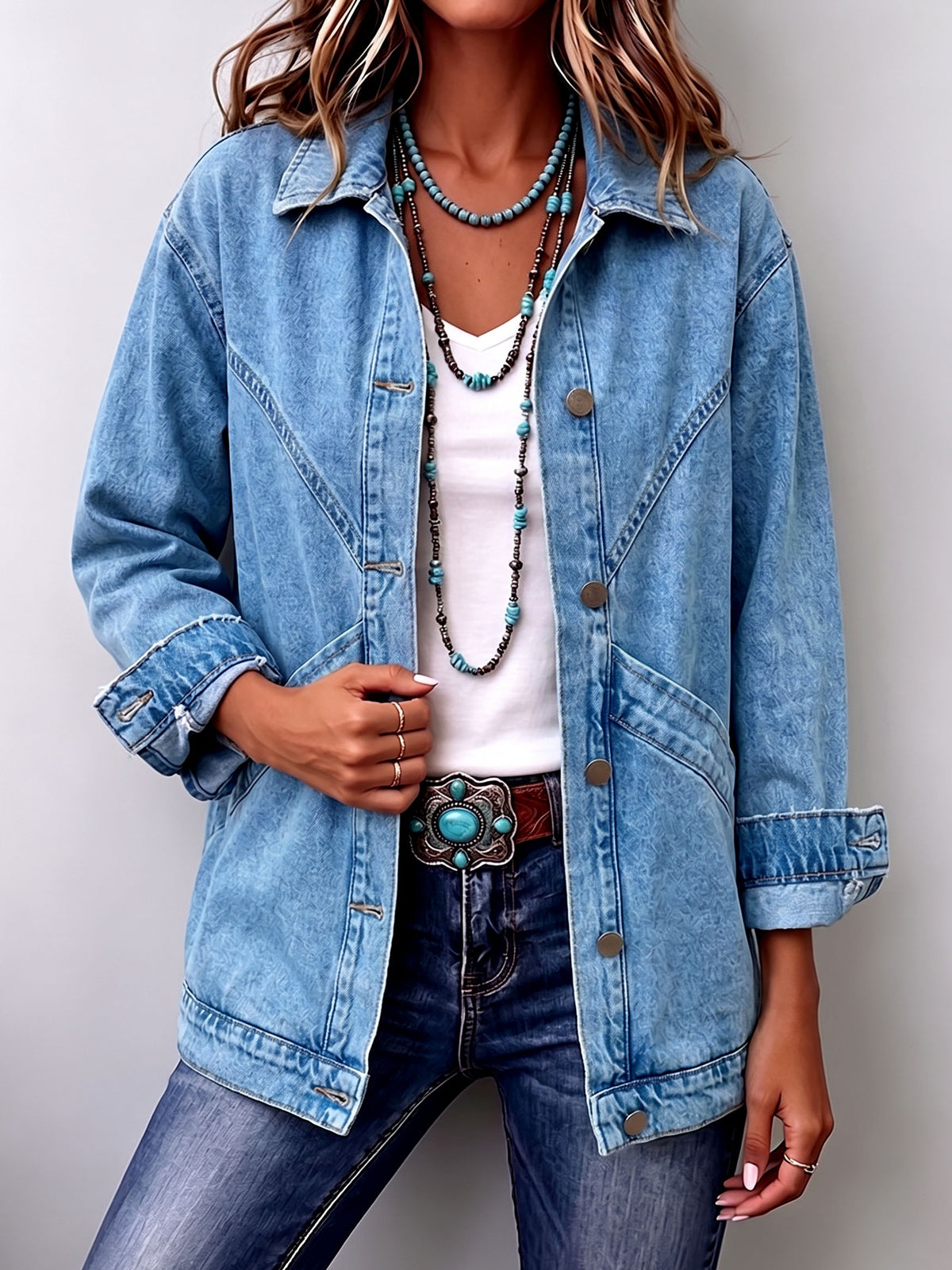 Casual Oversized Twill Patchwork Denim Jacket