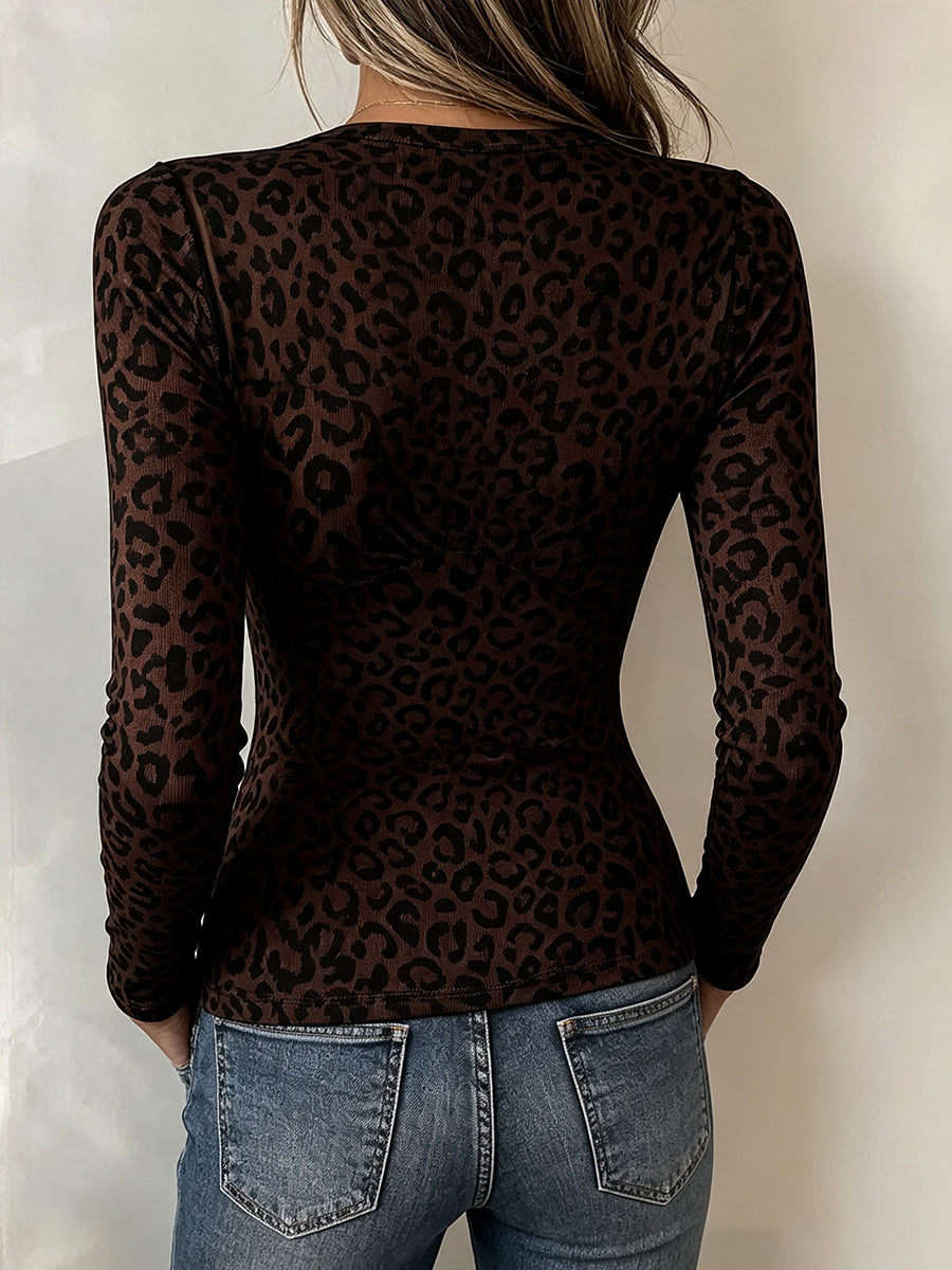 Chic Leopard Print Sheer-Paneled Blouse