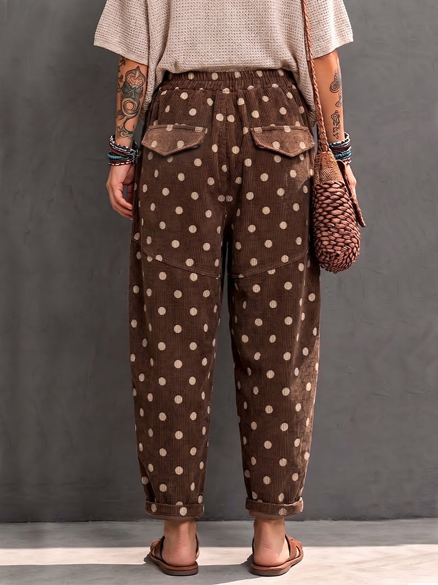 Retro Casual Polka-dot Corduroy Harem Pants