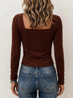 Women's Elegant Sweetheart Neck Twisted Front Long Sleeve Top