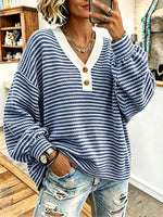 Casual V-neckline Striped Knit Top