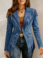 Fringed Statement Gold-Button Denim Jacket