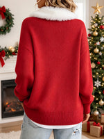 Christmas Red Knit Cardigan (with Fur Collar)