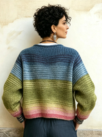 Vibrant Gradient Stripes Knit Cardigan With Statement Buttons
