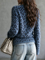Casual Leopard-print Plush Knit Cardigan