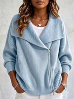 Collared Knit Jacket With Double Zippers