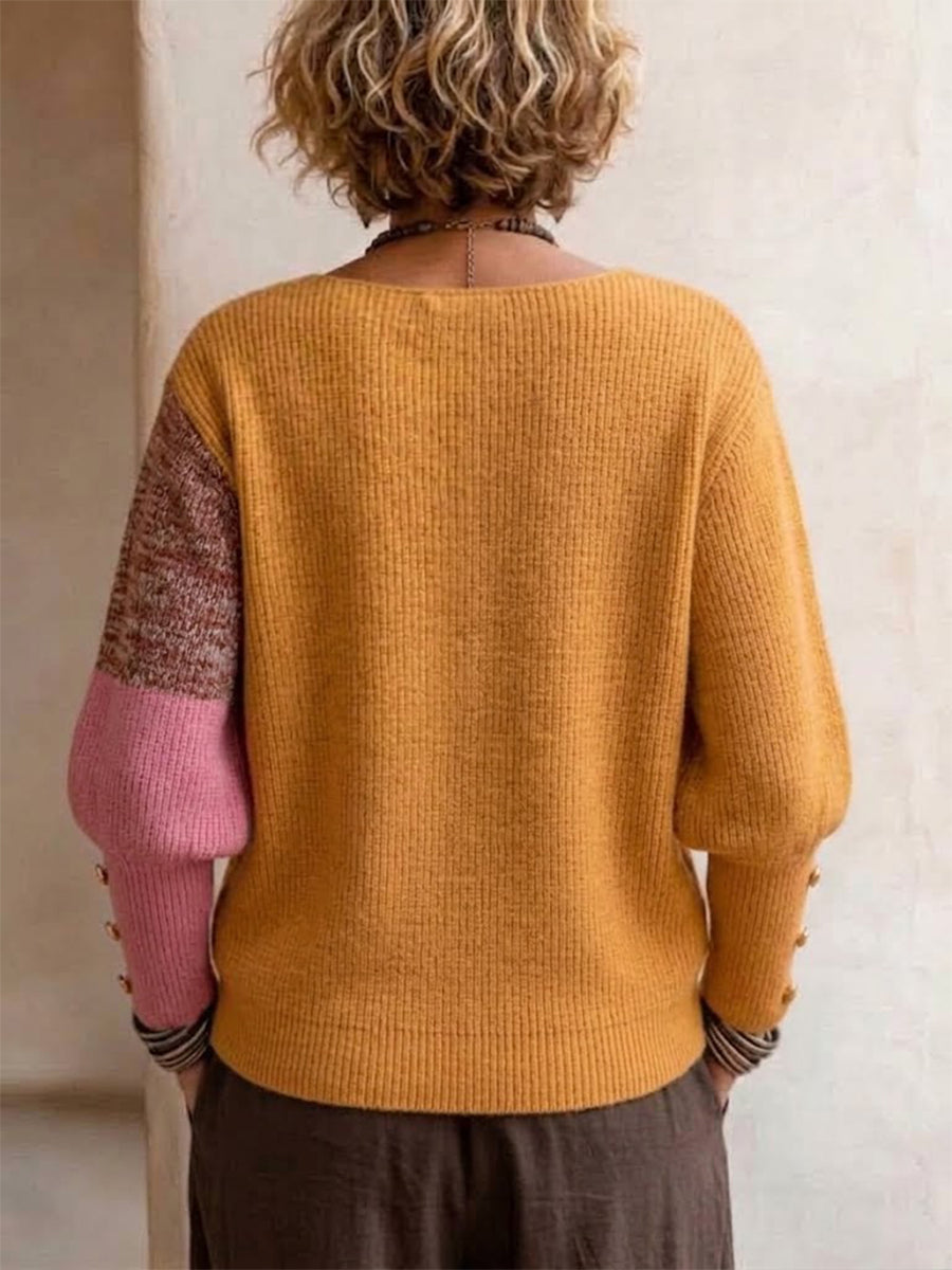 Irregular Color-block Sweater With A Unique Design