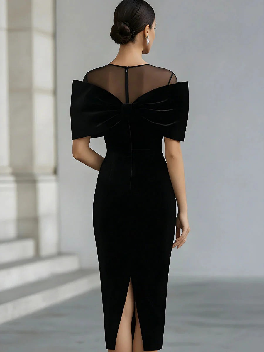 Elegant Velvet Bow Midi Skirt