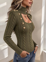 Sophisticated Mock Neck Cutout Cable-Knit Sweater