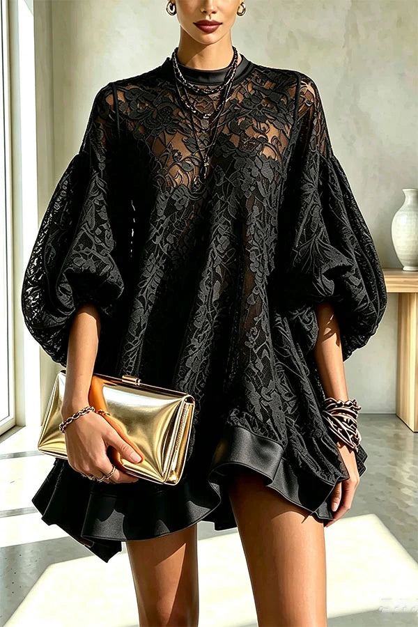 Stylish And Elegant Floral Lace Loose Mini Dress