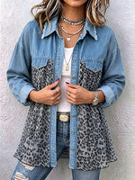 Casual Paneled Leopard-print Denim Shirt Jacket