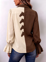 Western-chic Horse Prints Colorblock Shirt