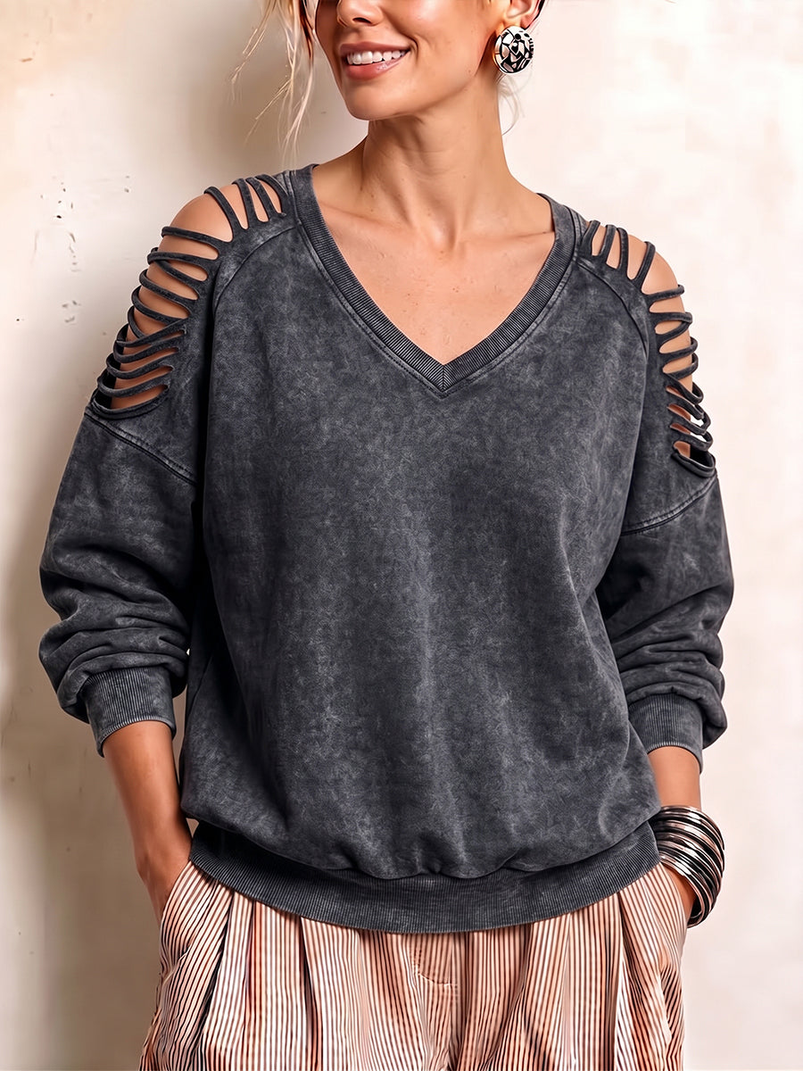 Edge Cutout Mineral-Wash Sweatshirt