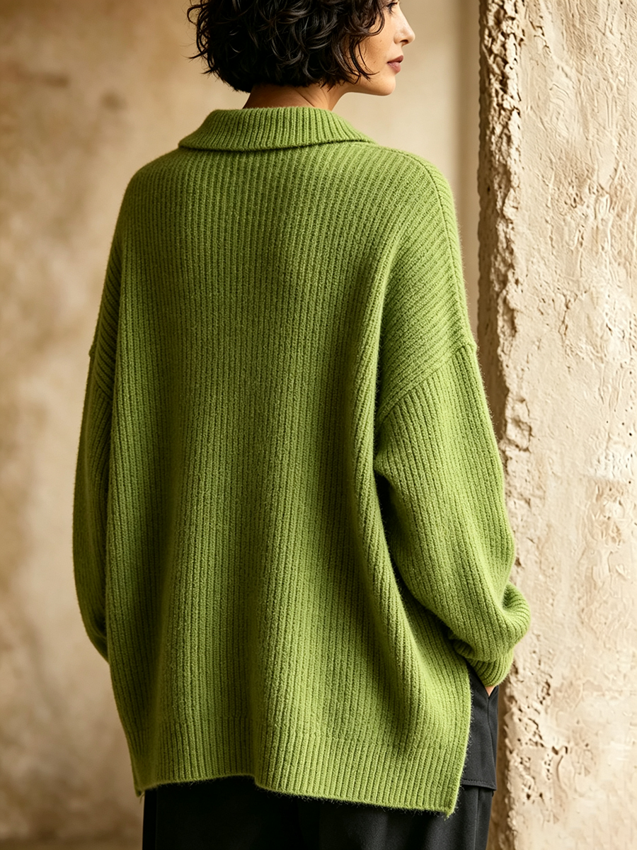 Cozy Peter Pan Collar Asymmetric Sweater