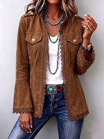Chic Vintage Suede Lace-trim Casual Western Jacket