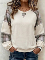 Loose-fit Color-block Plaid Sweatshirt With A Round Neck