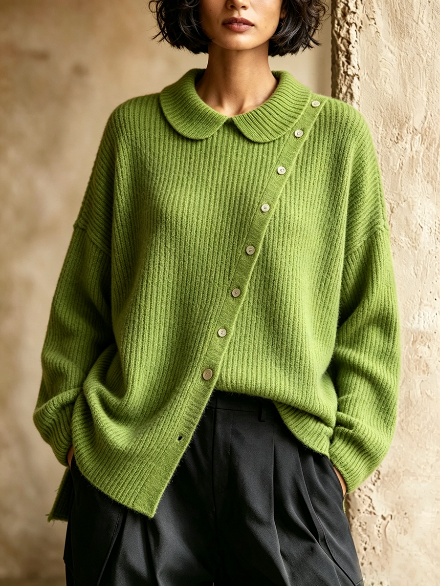 Cozy Peter Pan Collar Asymmetric Sweater