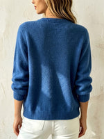Gold-button Knit Cardigan With Crew Neck
