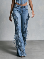 Boho Chic Western Fringe Stretch Denim Flare Jeans