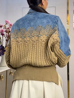 Chic Denim And Cable-knit Spliced reversible Jacket