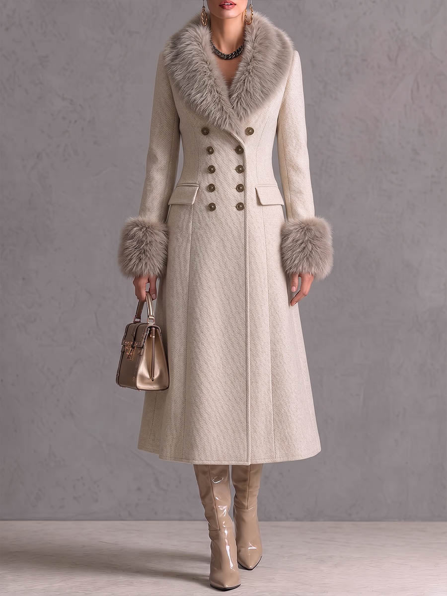 Women's Solid-color Faux Mink Fur Lapel Long-sleeve Loose Casual Dress/long Coat