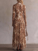 Women's Leopard Print Collared Long Sleeve Casual Loose Tassel Dress