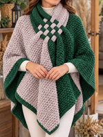 Women's Two-tone Woven Knot Knit Poncho