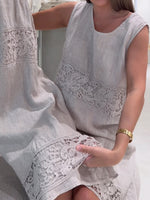 Casual Patchwork Lace, Linen, And Cotton Dress