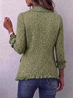 Women's Leopard Print Collared Long Sleeve Casual Loose Cotton Cardigan