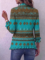 Women's Retro Geometric Print Lapel Long Sleeve Casual Loose Cotton Cardigan