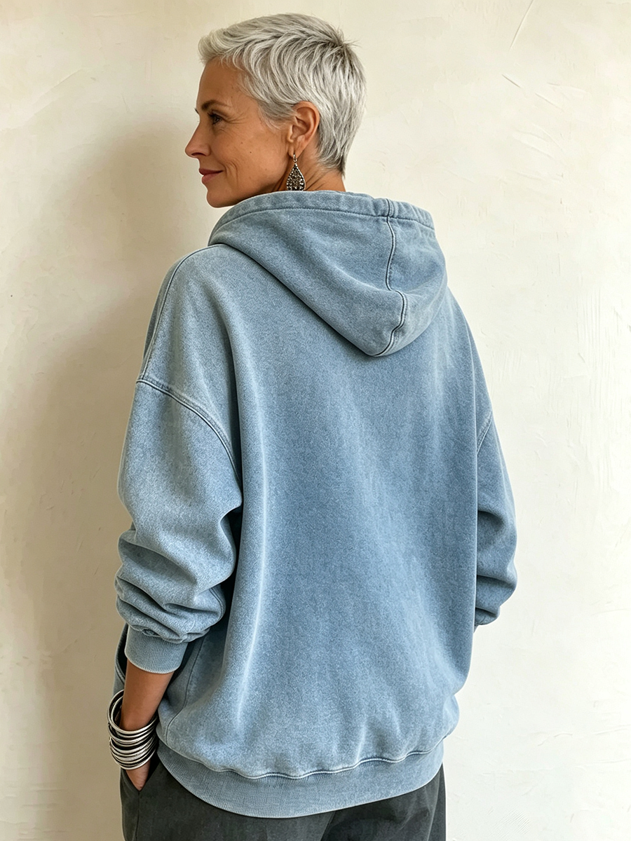 Vintage-chic Oversized Casual Denim Hoodie