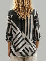 Casual Geometric Striped Print Linen-cotton Shirt