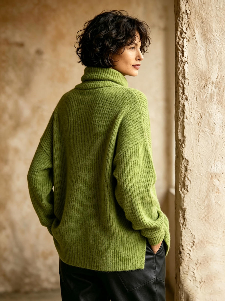 Relaxed Turtleneck Asymmetric Sweater
