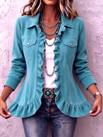 Western-chic Turquoise Ruffled Cotton Jacket