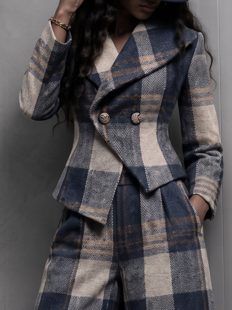 Sophisticated Plaid Wool-Blend Tailored Blazer