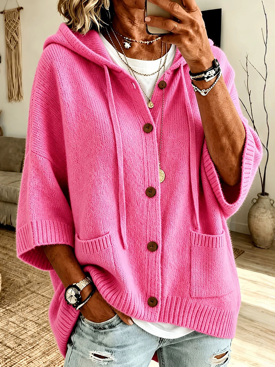 Vibrant Knit Hooded Oversize Cardigan