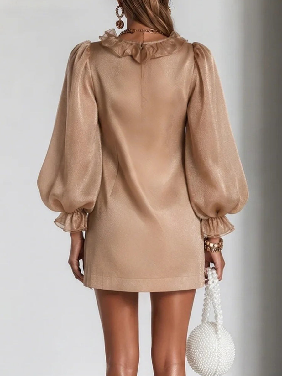 Glamorous Shimmering Organza Ruffled V-neck Mini Dress