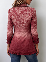 Bohemian Paisley Print Denim Ruffle Blazer