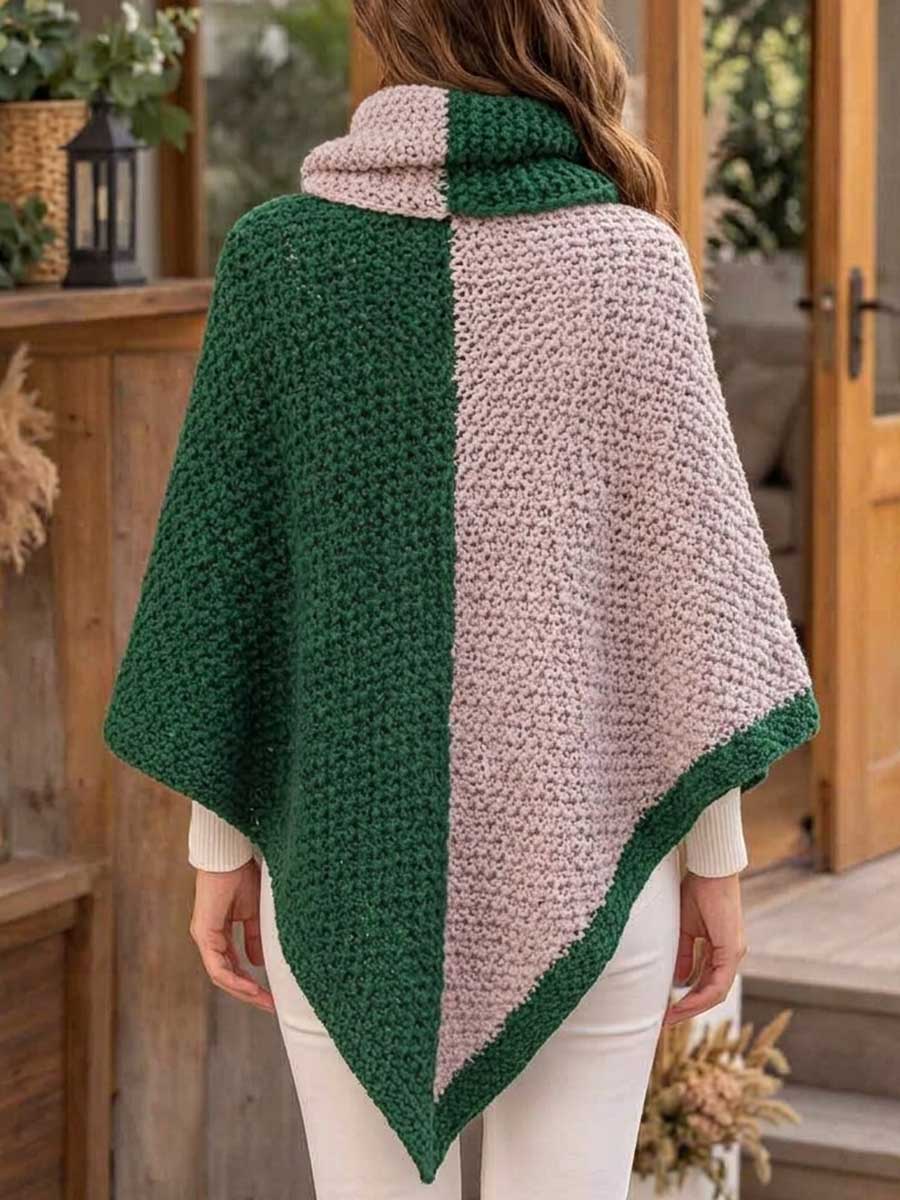 Women's Two-tone Woven Knot Knit Poncho