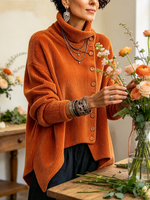 Chic Asymmetric Button-up Collar Corduroy Top