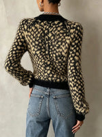 Chic Fuzzy Leopard Pattern Knit Cardigan