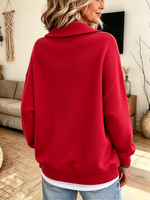 Casual Vibrant Red Fold-over Collar Sweatshirt