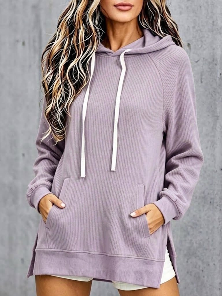Oversized, Mid-length Corduroy Hooded Pullover With Pockets