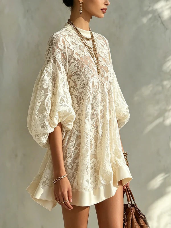 Stylish And Elegant Floral Lace Loose Mini Dress