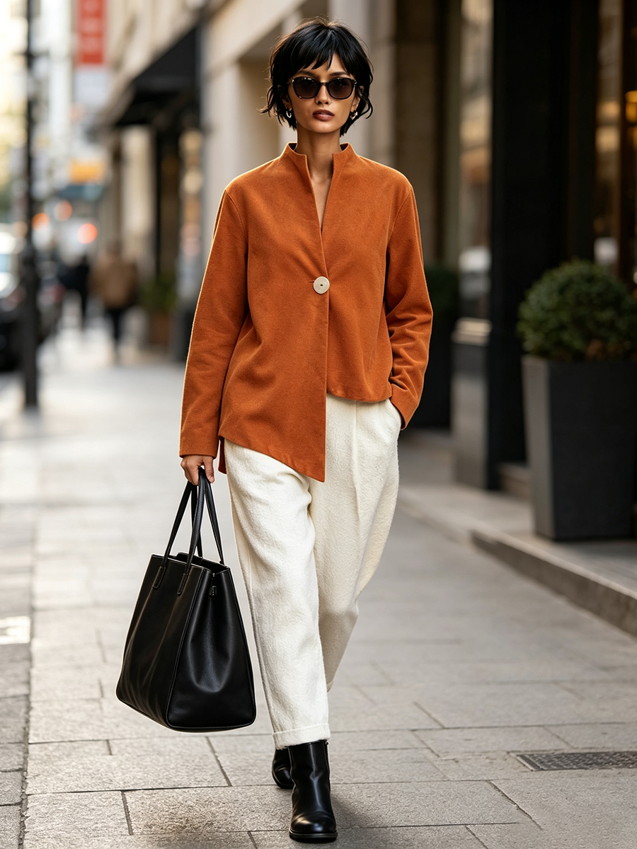 Elegant Chic Asymmetric Corduroy Tops