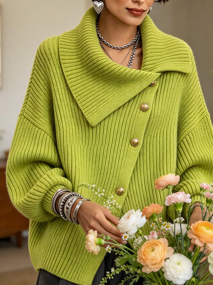 Chic Asymmetrical Button Turtleneck Sweater