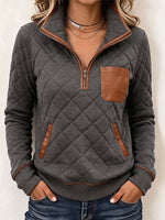 Cozy Quilted Leather-Trimmed Zip Sweatshirt