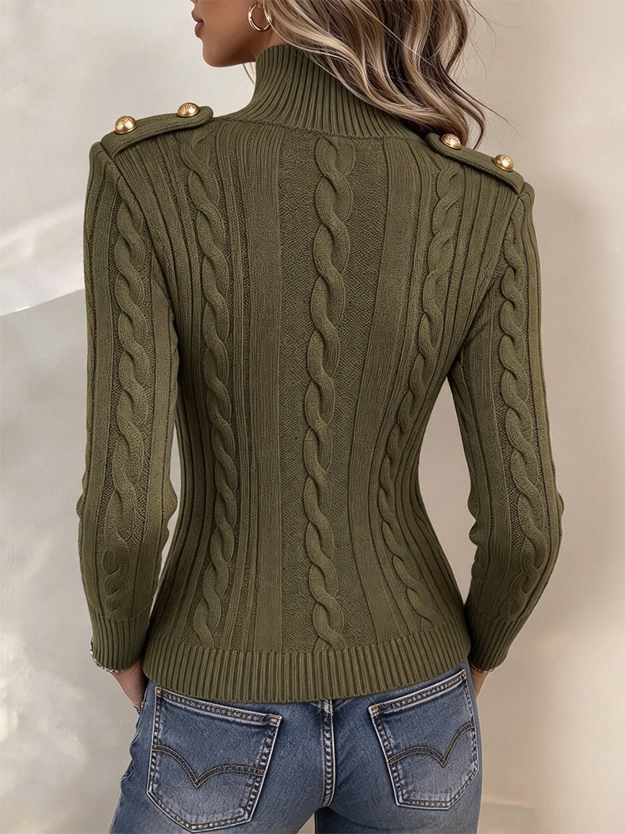 Sophisticated Mock Neck Cutout Cable-Knit Sweater